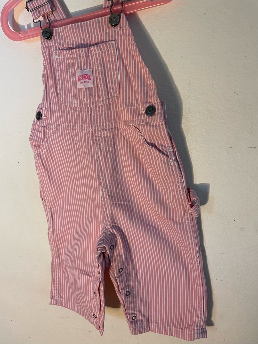 KEY Pink Striped Kids Overalls with Front Bib Pocket